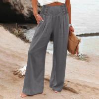 Pantalones Anchos De Pierna Con Bolsillo Para Mujer Estilo Algodón Lino Primavera Verano Cintura Alta Ruched Casual Pantalones De Playa - details 29