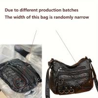 Bolso De Hombro Para Mujer En Cuero PU Vintage Con Varios Bolsillos Bolso De Mano De Alta Calidad Diseño Versátil Rojo Negro - details 8