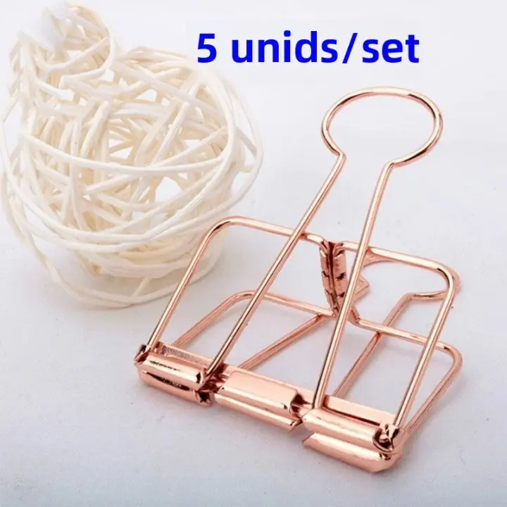 5Pcs Clips De Papel Oro Rosa Para Oficina Y Escuela Suministros De Enlace Para Documentos Y Archivos Clips De Metal Para Bolsas Y Carpetas - 1