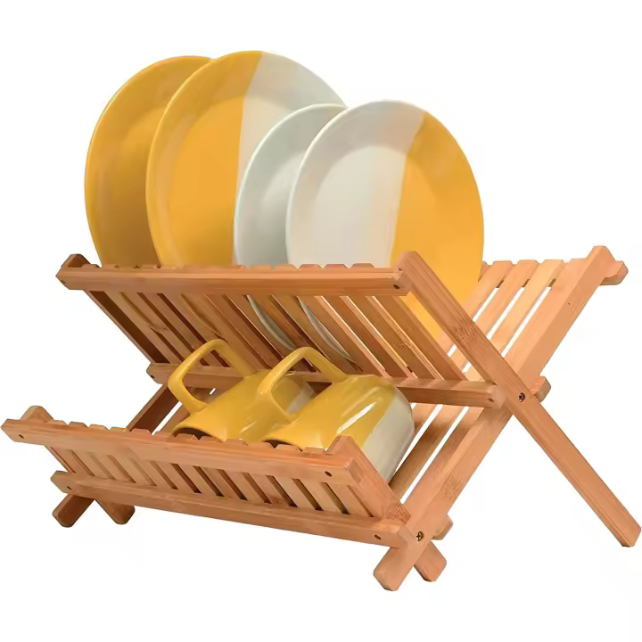 STARLEY-Estante plegable de bambú para secado de platos, escurridor de vajilla de doble capa para la cocina,43x26.5x36.5cm - 1