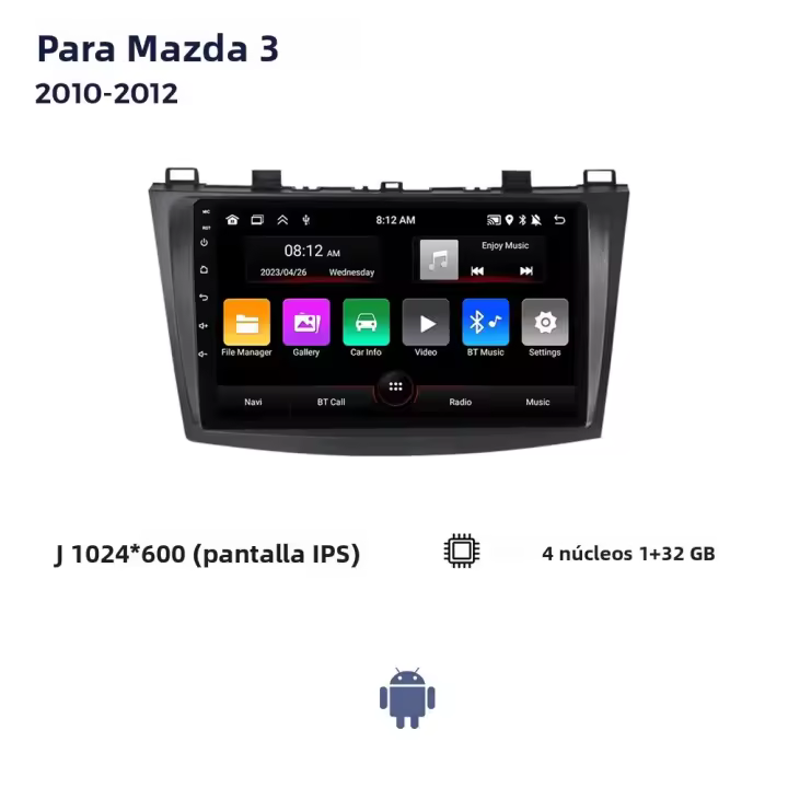 Radio De Coche Android 4Nucleos Para Mazda 3 2010-2013 Reproductor Multimedia GPS BT Carplay Estéreo 2din Con Wifi Y Bluetooth - 1