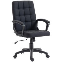 Vinsetto Silla de Oficina, Silla de Escritorio Giratoria, Tapizada en Lino Sintético, Altura Ajustable, Basculante, Respaldo Medio, con Reposabrazos, Ruedas, Negro - details 0