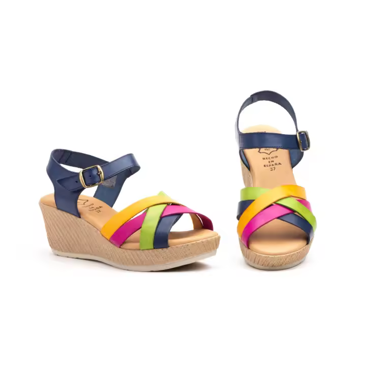 AE-186 Multicolor Hecho en España Sandalias Mujer Piel Vaquetilla Multi Cuña Numeración: 36-41 Marca: JAM Color: Multicolor sandalia tiras todo piel en cuña y muy comoda para verano ,vestida e informal - 1