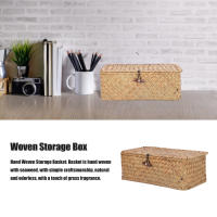 Cesta De Almacenamiento Natural De Hierba De Mar Rectangular Tejida Con Tapas Organizador De Escritorio Caja De Almacenamiento - details 0