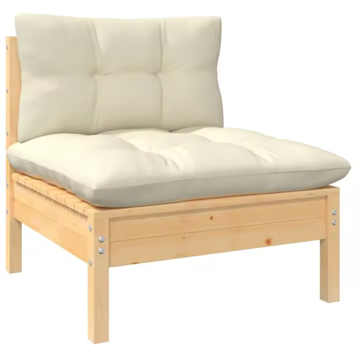 Sofá central de jardín y cojines madera madera pino crema - 1