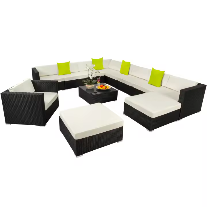 TECTAKE - Conjunto de ratán Las Vegas, Conjunto modular XXL de asientos de poliratán de calidad superior con diseño moderno, Para el jardín, el patio o el salón, estructura de aluminio, Cojínes mullidos para máximo confort, grosor aprox. 10 cm - 1