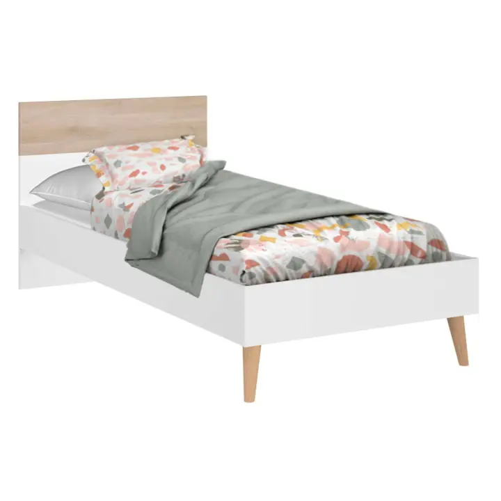Cama Juvenil Essence Moderna Nórdica en Color Roble Japonés y Blanco Mate 90x200 cm - 1