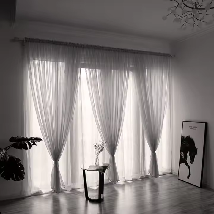 Cortina De Tules Sólida Y Transparente 100x200cm Para Sala De Estar Y Dormitorio Sin Dobles Capas Moderno Cortina De Ventana - 1