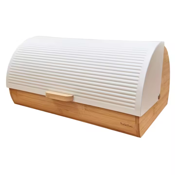 Briebe BB1162 Panera para Guardar Pan de Mesa Madera Bambú, Tapa Deslizante Bread Box Almacenamiento Bollería, , Blanco - 1