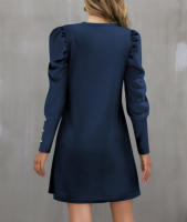 Vestido De Manga Larga Redonda Con Mangas Flotantes Y Botones Para Mujer Estilo Oficina Dama Longitud De Rodilla Poliéster Elástico Suave - details 6