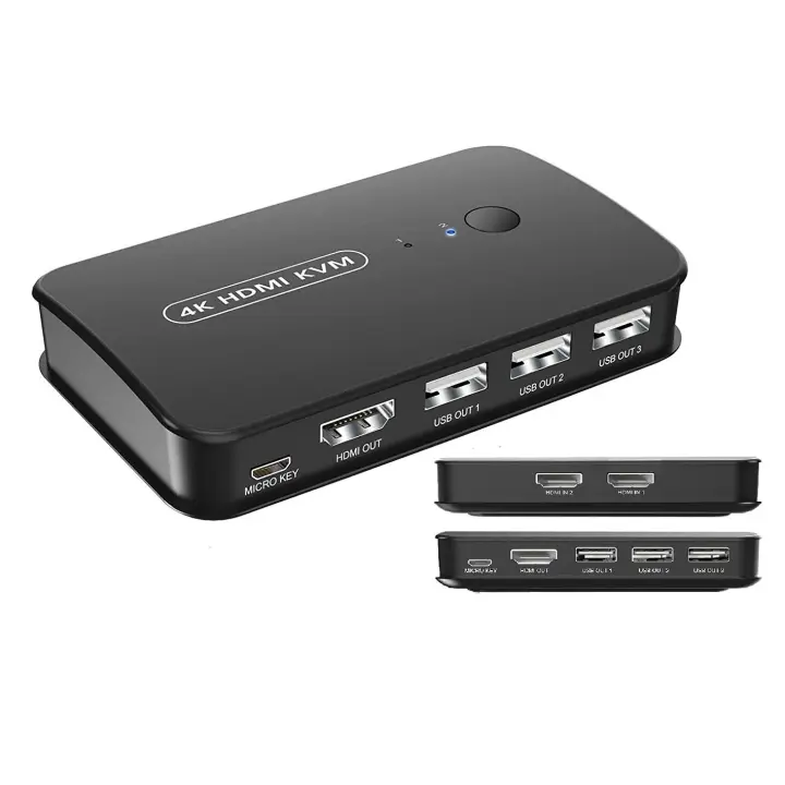 KVM HDMI Switch, 4K @60Hz KVM Switch USB para 2 Computadoras compartir 1 Monitor y 3 dispositivos USB Teclado y Mouse, con 2 Cable USB Y HDMI - 1