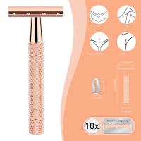 Afeitadora De Seguridad Doble Cuchilla Reutilizable Para Mujeres Y Hombres Con 10 Hojas De Afeitar Metal DE Afeitadora Para Barba Y Cuerpo - details 0