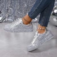 Zapato Casual Para Mujer Magnífico En Plata Con Cordones Cómodo Tallas Grandes Moda 2024 Material Superior PU Zapatos Planos - details 2