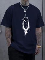 Camiseta De Verano Para Hombre 100% Algodón Estampado De Ángeles Y Cruz Casual Deportiva Cuello Redondo Manga Corta Transpirable Ligera Secado Rápido Protección Solar Elástica Sostenible Sin Capucha - details 3
