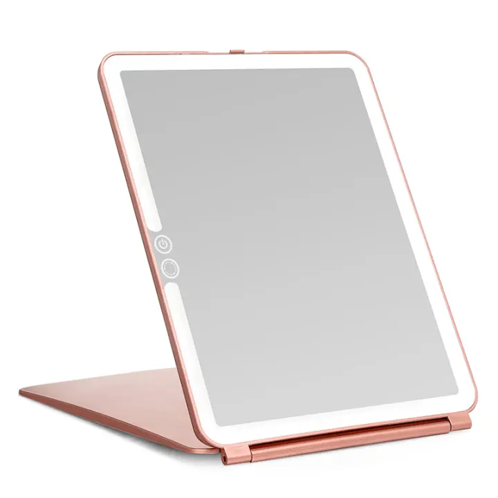 Espejo de maquillaje iluminado recargable por USB de 2000mAh, Pantalla táctil de 3colores - 1