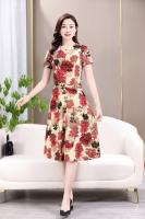 Vestido Midi Vintage De Verano Para Mujer Con Cuello En V Y Estampado Casual A-Line Manga Corta Cintura Ajustada - details 23