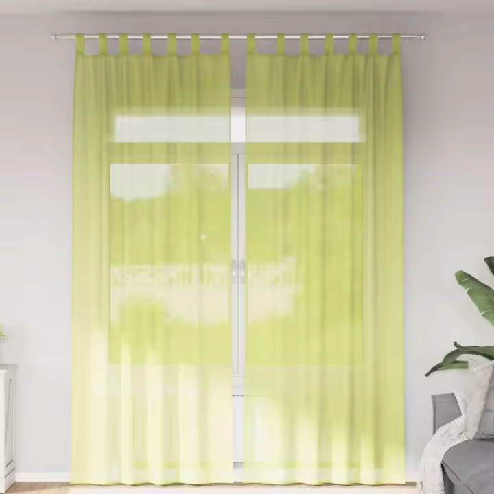 vidaXL Cortinas de gasa con trabillas 2 uds. en color Crema/Verde manzana/Negro y más | protección solar decorativa para ventanas hogar oficina dormitorio fácil de instalar - 1