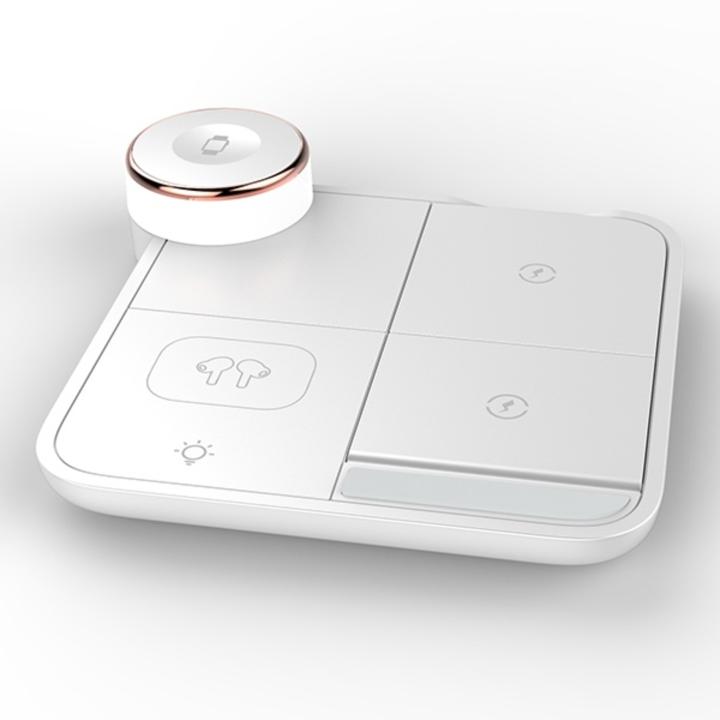 Lukkalia - Kids and Us. Cargador Inalámbrico 4 en 1 Retráctil – Carga rápida 15W QC3.0, Diseño Premiun, compacto con soporte, Luz LED 7 Colores, Compatibilidad Universal para Teléfono, Auriculares y Smartwatch. iPhone, Samsung Galaxy, AirPods, AirBuds..