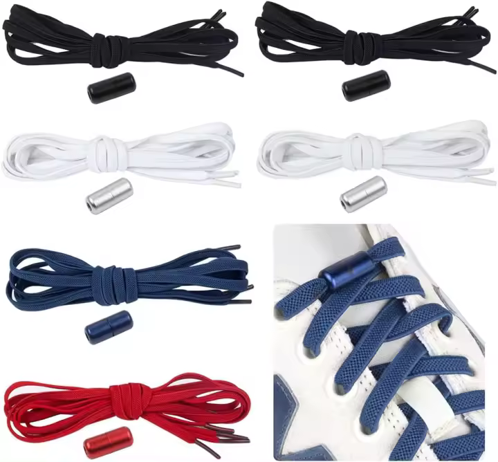 6 Pares de Cordones Elásticos Sin Lazo, Cordones Universales Para Niños Y Adultos, Cordones Planos Sin Cordones Para Correr Con Cerradura de Metal (Blanco, Negro, Rojo, Marino) - 1