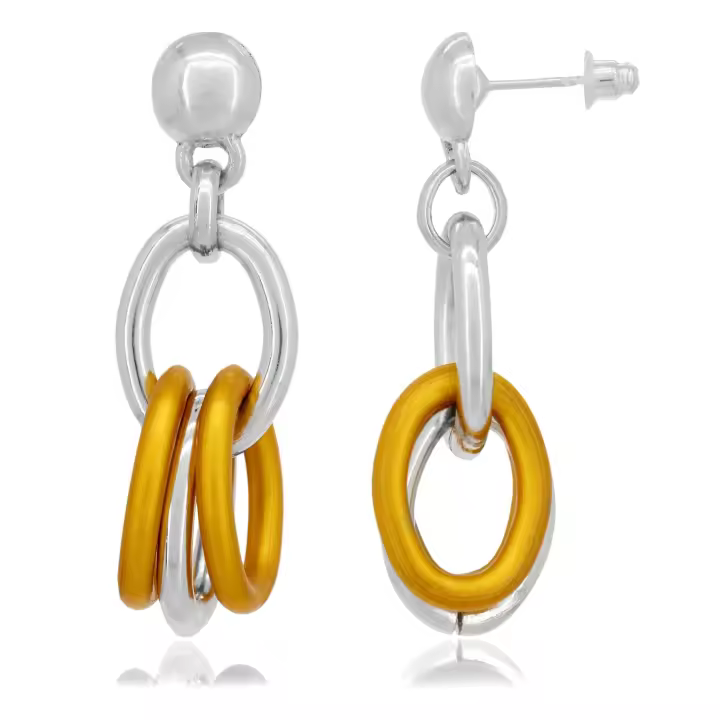 Pendientes de Mujer con Eslabones Naranja Mate y Plata de Ley. Diseño Gloria Mago. Fabricado en España - 1