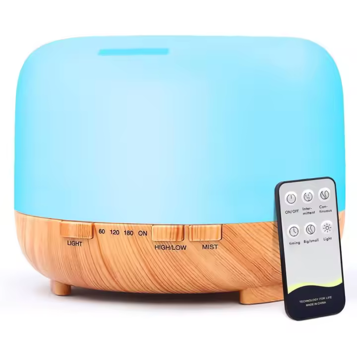 Humidificador de aromaterapia con distribuidor de aceites Esenciales: difusor de aromaterapia de 500 ml con control remoto-Lámpara de aromaterapia ultrasónica para Salón de yoga, Sala de dormir, hotel, oficin - 1