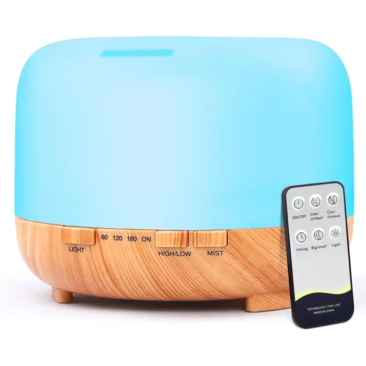 Humidificador de aromaterapia con distribuidor de aceites Esenciales: difusor de aromaterapia de 500 ml con control remoto-Lámpara de aromaterapia ultrasónica para Salón de yoga, Sala de dormir, hotel, oficin - 1
