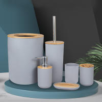 Juego de Almacenamiento de Baño de Bambú de 6 Piezas Dispensador de Jabón, Cepillo de Baño, Botella de Loción, Cubo de Cepillo de Dientes Accesorios de Baño de Almacenamiento - details 5