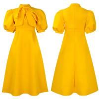 Vestido Elegante De Fiesta Para Mujer 2024 Con Cuello Con Lazo Manga Corta Cintura Alta A-Line Plisado Hasta El Tobillo Vestido De Cumpleaños - details 57