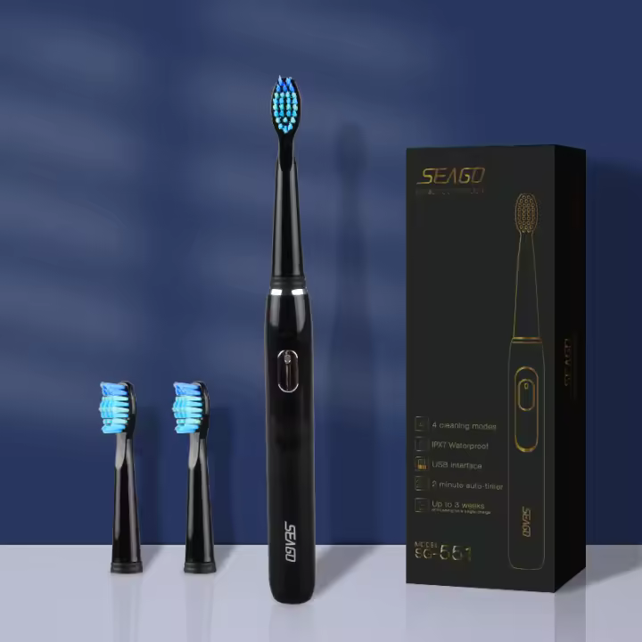 SEAGO Cepillo De Dientes Eléctrico Sonic Recargable Con 4 Modos Y 3 Cabezas De Repuesto Portátil Para Viajes Tiempo Inteligente De 2 Minutos Regalo Para Adultos - 1