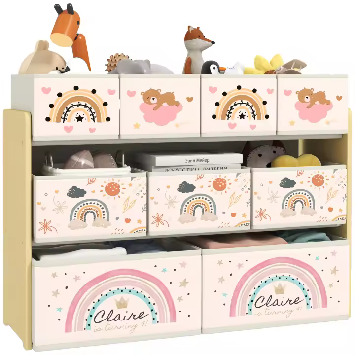 AIYAPLAY Estantería para Juguetes para Niños Organizador de Juguetes con 9 Cestas de Tela no Tejida para Guardería Sala de Juegos 93x30x70 cm Amarillo - 1