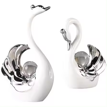2X Figuras de Cisne Estatua Decoración Creativa Decoración del Hogar Escultura Regalo de Recuerdo para la Sala de Estar Decoración del Hogar, Blanco - 1