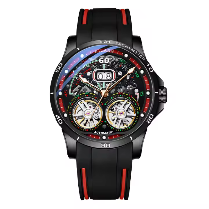 Reloj Mecánico Para Hombre Ailang Con Doble Tourbillon Esqueleto Y Calendario Resistente Al Agua Con Correa De Silicona Luminoso Y Multi-function - 1