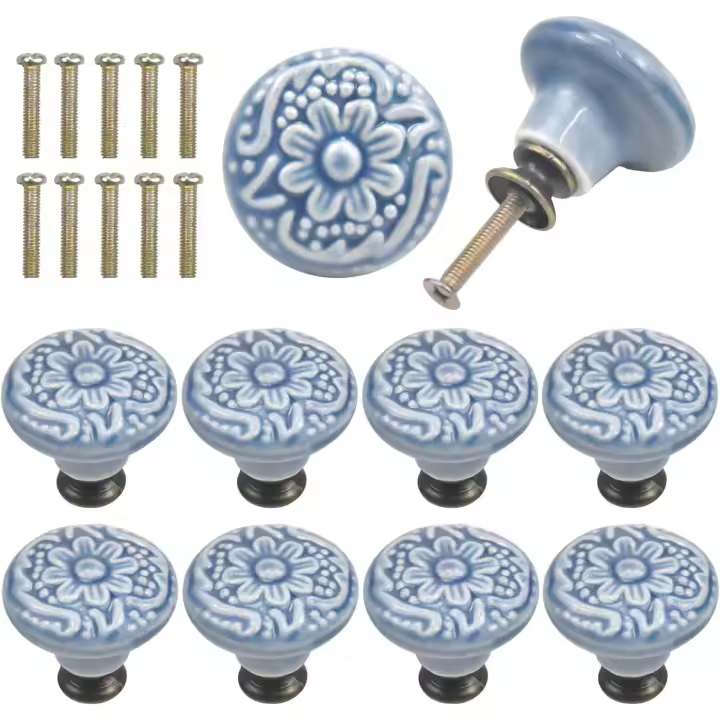 10 tiradores de cajón de puerta de cerámica vintage, pomos redondos de 34 mm, pomos para muebles, pomos de puerta, tiradores de muebles para gabinete, cocina, habitación de los niños - 1