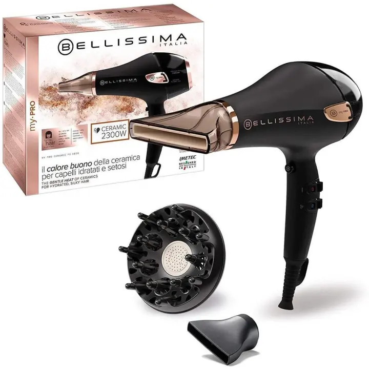 Bellissima My Pro Ceramic P5 3800 - Secador de Pelo para Cabellos Suaves y Brillantes, Tecnología Cerámica, Boquilla Ultraestrecha y Difusor, Tecnología de Iones, 2300W - 1