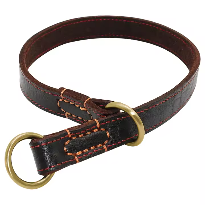 Collar De Cuero Genuino Duradero Para Perros Medianos Y Grandes Collar De Entrenamiento De Ahogo Para Labrador Y Aleman Shephard Negro Marrón - 1