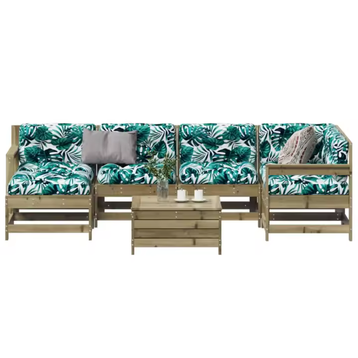 vidaXL Juego de muebles jardín 7 pzas y cojines madera pino impregnada - 1