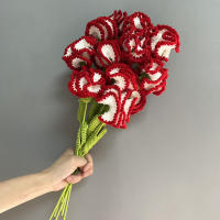 Ramo De Flores Artificiales Tejidas a Mano En Ganchillo Estilo Carnation Para Decoración De Hogar Cumpleaños Boda Día De La Madre Regalos - details 12