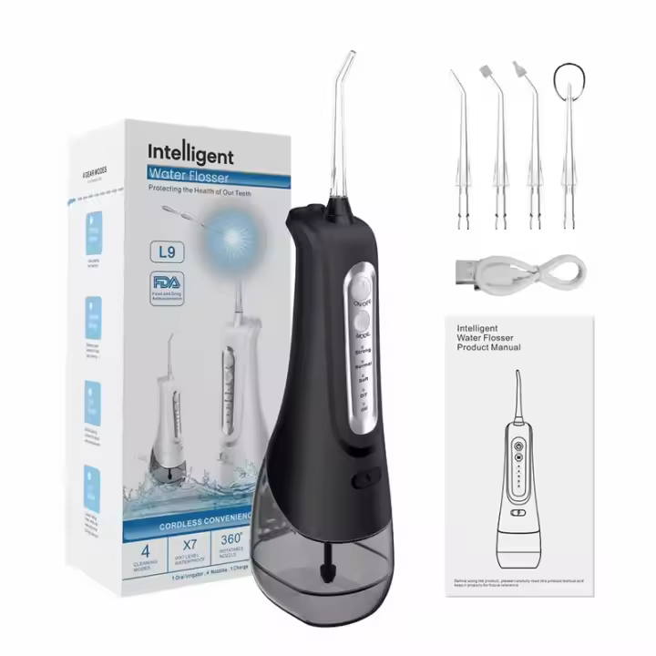Irrigador Inalámbrico con 4 Posiciones de Control del Agua a Presión con Batería Recargable, Eliminación de Placa Dental óptimo para Viajar y para Baños Pequeños,6 Boquillas - 1