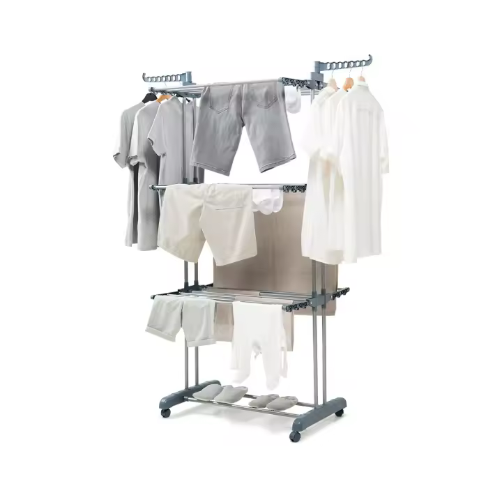 InnovaGoods® Tendedero Vertical Plegable, 3 Niveles con 24 Barras, 36 Ganchos Adicionales, Hasta 40 kg, con Ruedas Giratorias 360º y Bloqueo, Interior/Exterior, Resistente, compacto fácil de almacenar - 1