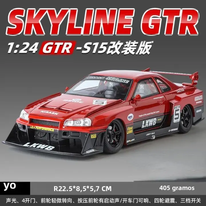 Coche De Carreras Nissan Skyline GTR-R34 S15 De 1:24 En Metal Con Luz Y Sonido Modelo Para Niños Regalo De Juguetes C354 - 1