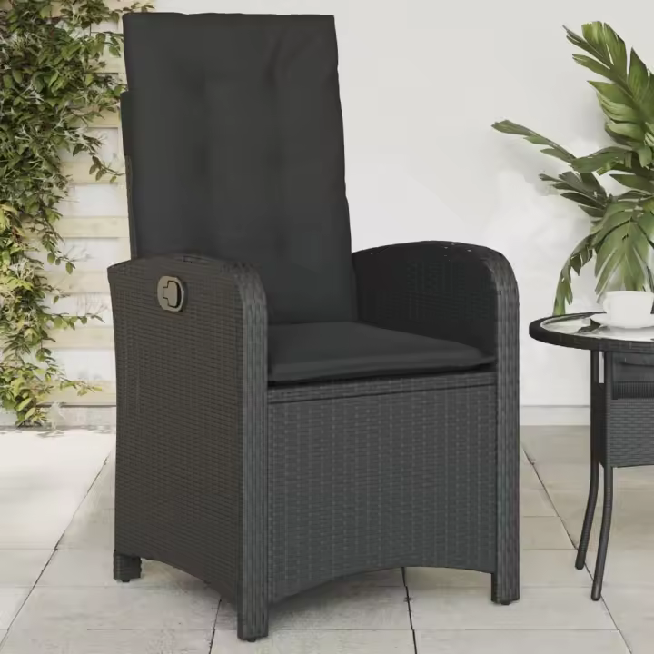 Sillón reclinable de jardín con cojines ratán sintético negro - 1