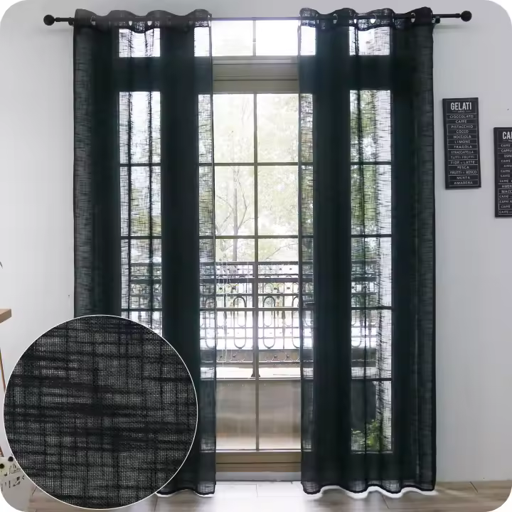 Cortina translucida para Salon y Dormitorio - Visillo Efecto Lino 2 Paneles de 140 x 260 cm - Visillo para Ventana con Ojales Moderno - 1
