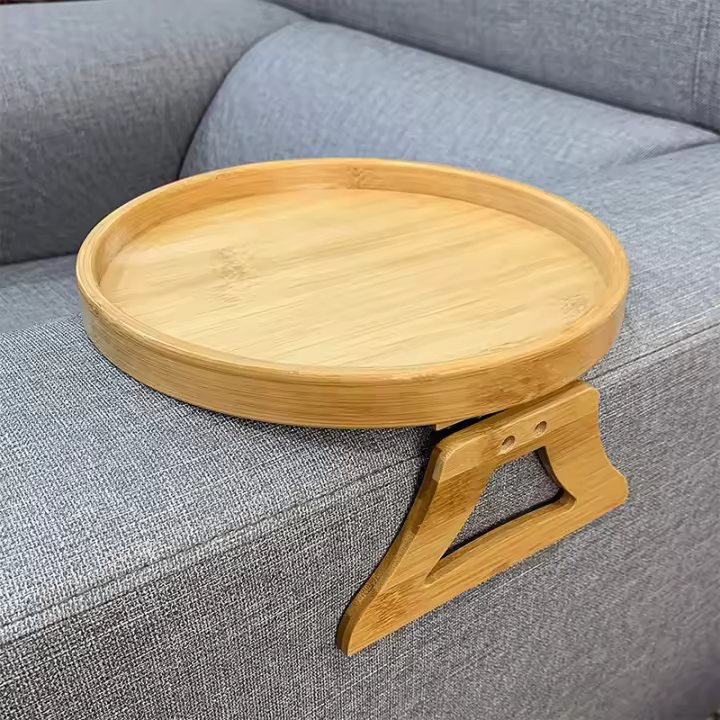 Tableta De Sofá En Madera Natural Clip-On Para Apoyar Bebidas Y Snacks Accesorio Práctico Para El Salón Compatible Con Control Remoto - 1