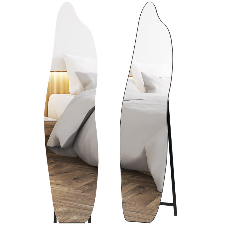 Espejo De Cuerpo Entero HOMCOM De 157x37 Cm, Con Soporte Y 3 Formas De Uso: Independiente, Apoyado O Colgado En Pared, Marco De MDF Color Roble, Vidrio Templado Antioxidante, ángulo Ajustable Hasta 20°