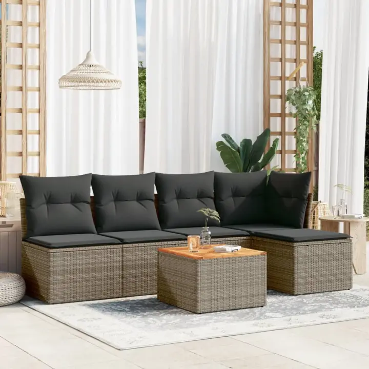 vidaXL Set de muebles de jardín 6 pzas y cojines ratán sintético gris - 1