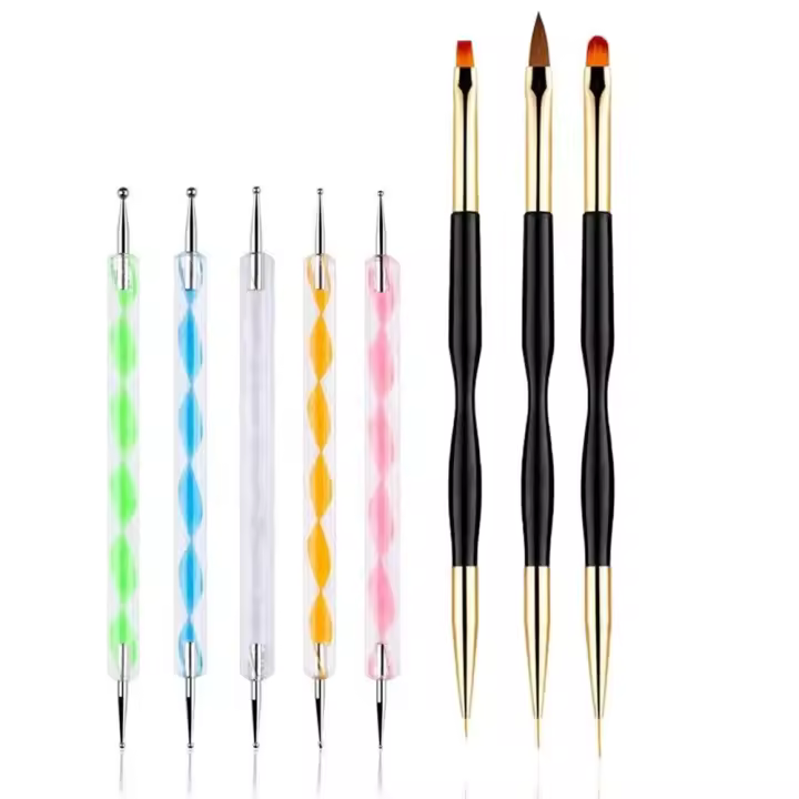 Kit De Herramientas De Arte De Uñas YIKOOLIN 5PCS Con 3 Pinceles De Pintura De Uñas Doble Final Y Herramienta De Puntos Para Diseño De Uñas - 1