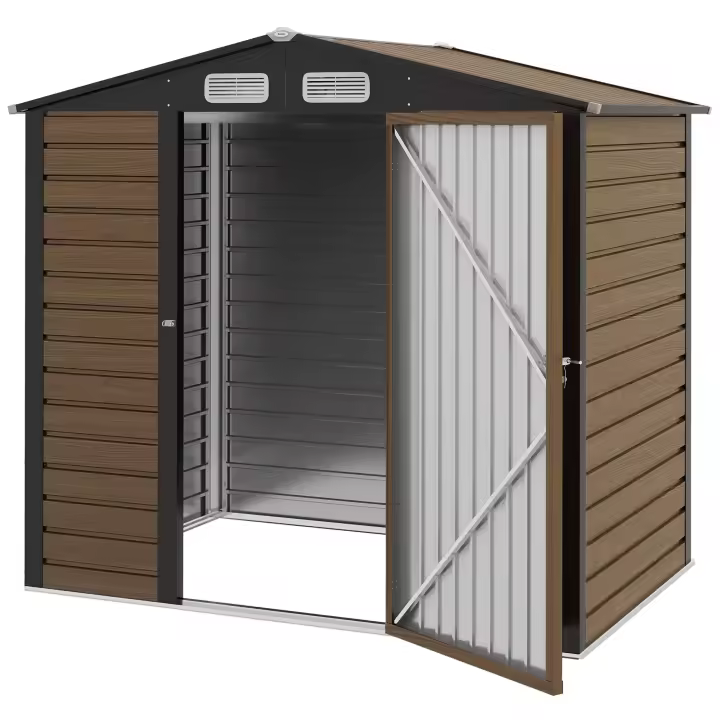 Outsunny Cobertizo de Jardín 190x131x188 cm Caseta Exterior Casa de Herramientas con 2 Ventanas de Ventilación y Puerta para Patio Terraza Balcón Roble - 1