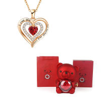 Collar Colgante De Corazón Rojo Con Zirconia Y Oso Flor Romántico Para Mujer Joyería De Boda Y Navidad Caja De Regalo - details 1