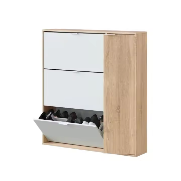Hogardecora Armario Zapatero Pasillo o Dormitorio 3 Trampones y 1 Puerta Vertical Acabado Madera Roble Natural 106cm - Versátil Diseño Elegante - 1