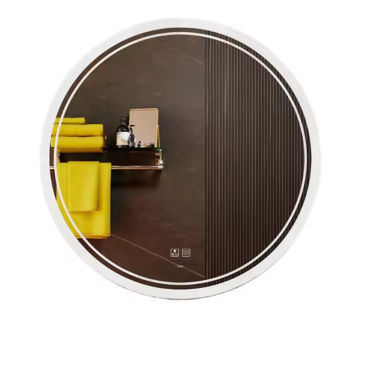 Espejo de Tocador de Baño Circular LED Moderno a Gran Escala, Temperatura de Color Ajustable, luz Ajustable Antiniebla - 60x60cm - 1